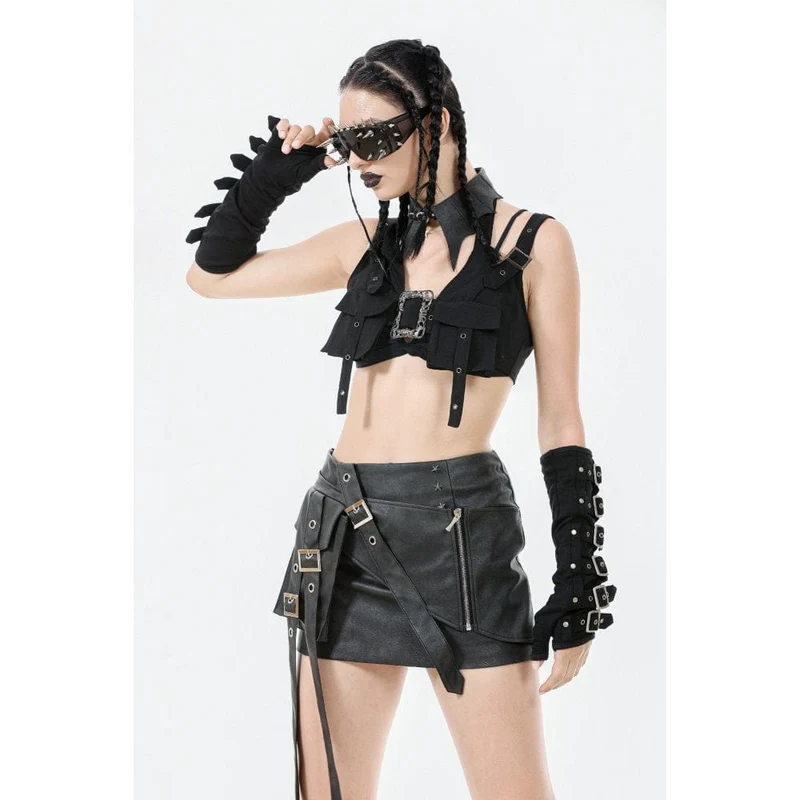 Damen Punk Batwing O-Ring Kunstleder Halsband