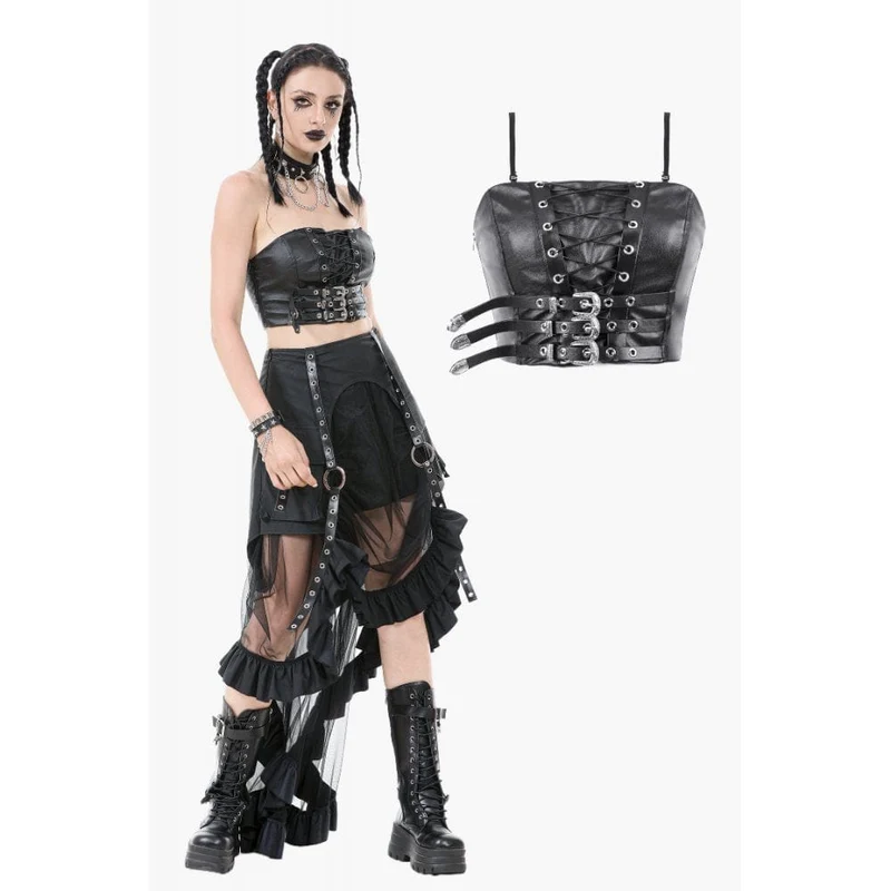 Damen Punk Schnürriemen Kunstleder Bustier