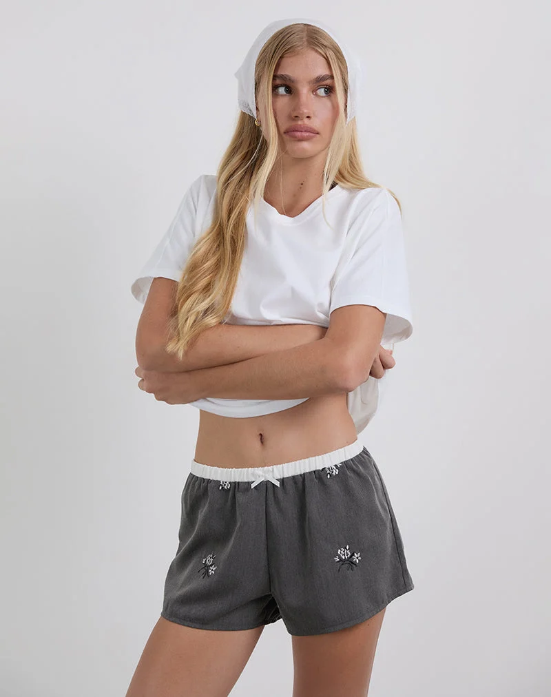 Rata Shorts in Charcoal mit Blumenstickerei
