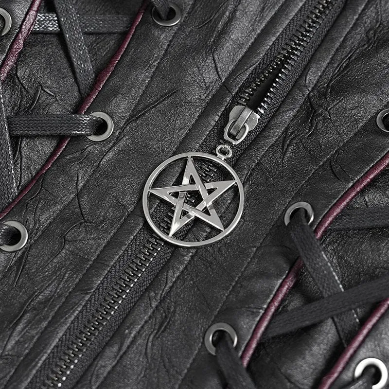 Damen Punk Pentagramm Schnalle Riemen Schnürjacke Schwarz