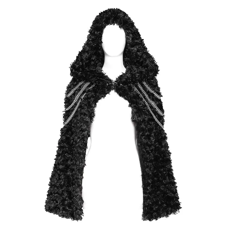 Flauschiger Gothic-Umhang mit Kettenkapuze für Damen