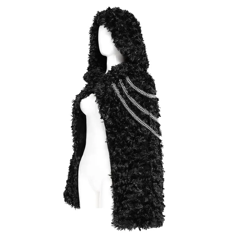 Flauschiger Gothic-Umhang mit Kettenkapuze für Damen