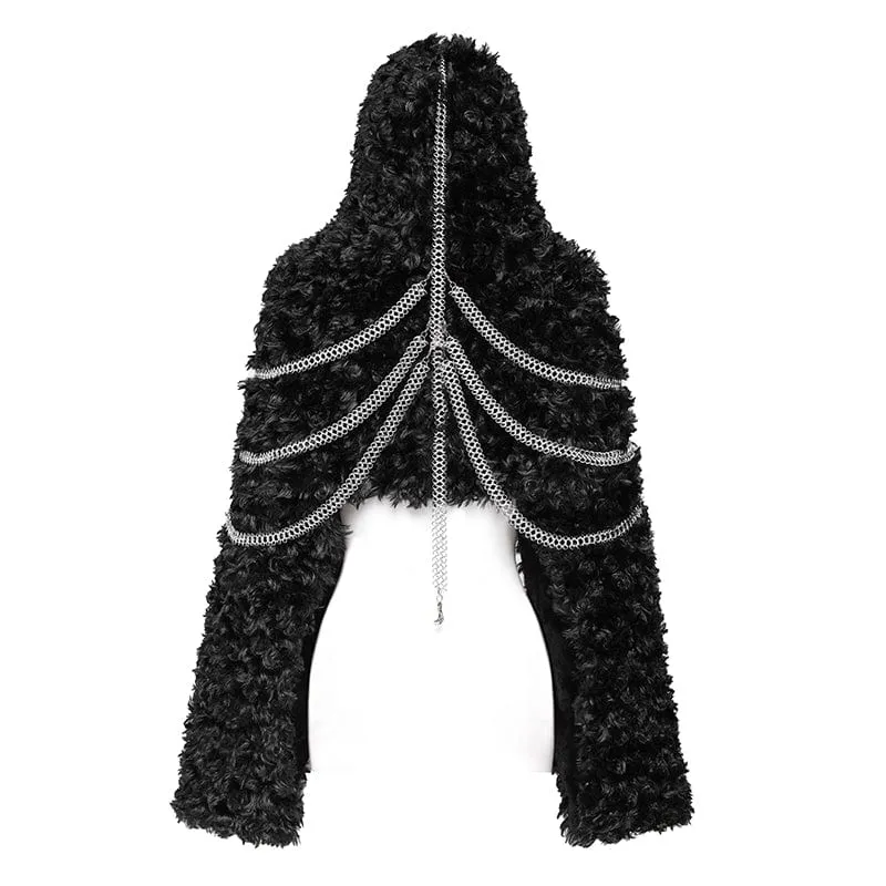 Flauschiger Gothic-Umhang mit Kettenkapuze für Damen