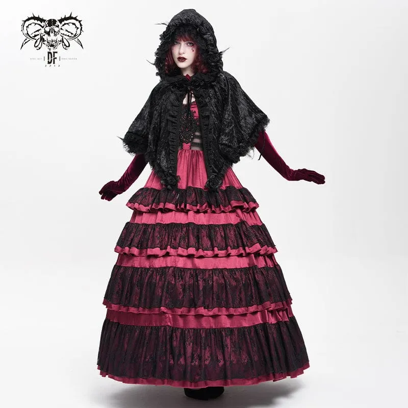 Gothic-Cape mit Kapuze und floralem Spitzensaum für Damen