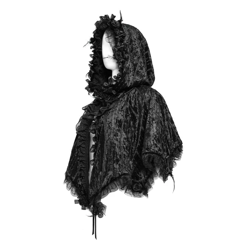 Gothic-Cape mit Kapuze und floralem Spitzensaum für Damen