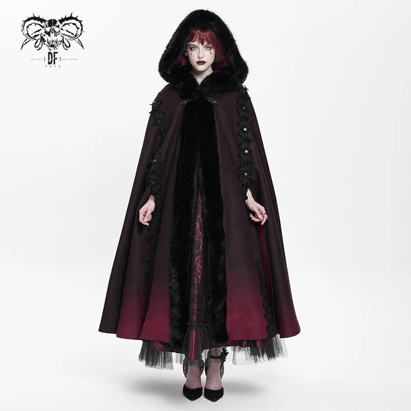 Gothic-Umhang mit Blumenstickerei und Farbverlauf für Damen