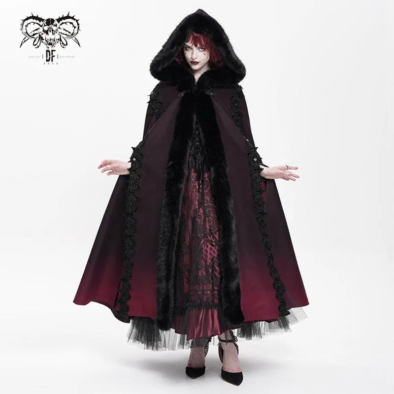 Gothic-Umhang mit Blumenstickerei und Farbverlauf für Damen