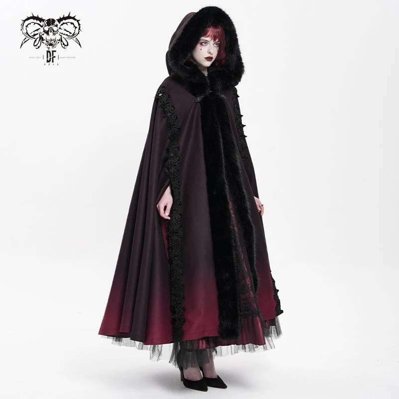 Gothic-Umhang mit Blumenstickerei und Farbverlauf für Damen