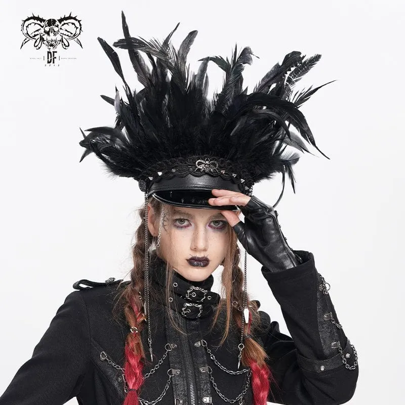Damen Punk Skull Federkettenhut