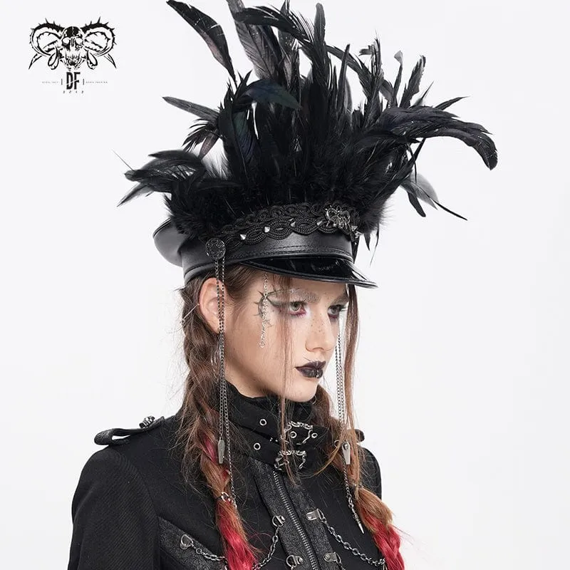 Damen Punk Skull Federkettenhut