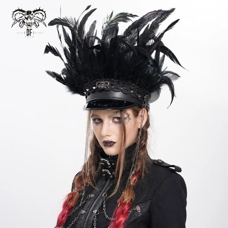 Damen Punk Skull Federkettenhut