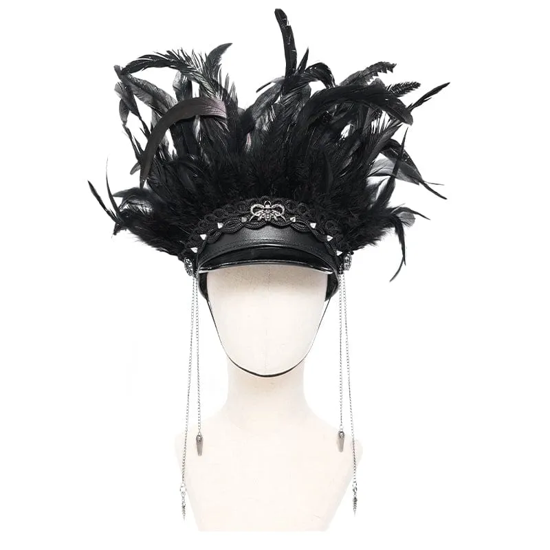 Damen Punk Skull Federkettenhut