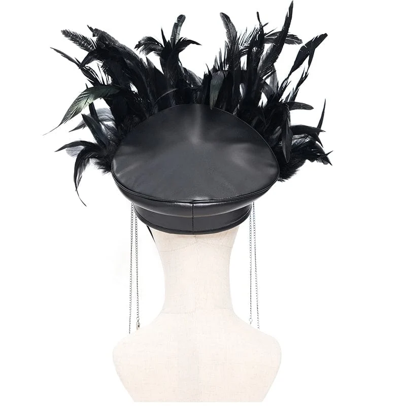 Damen Punk Skull Federkettenhut
