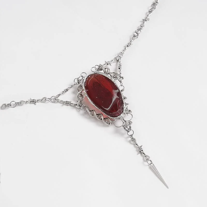 Damen Punk Kette Rot Anhänger Halskette