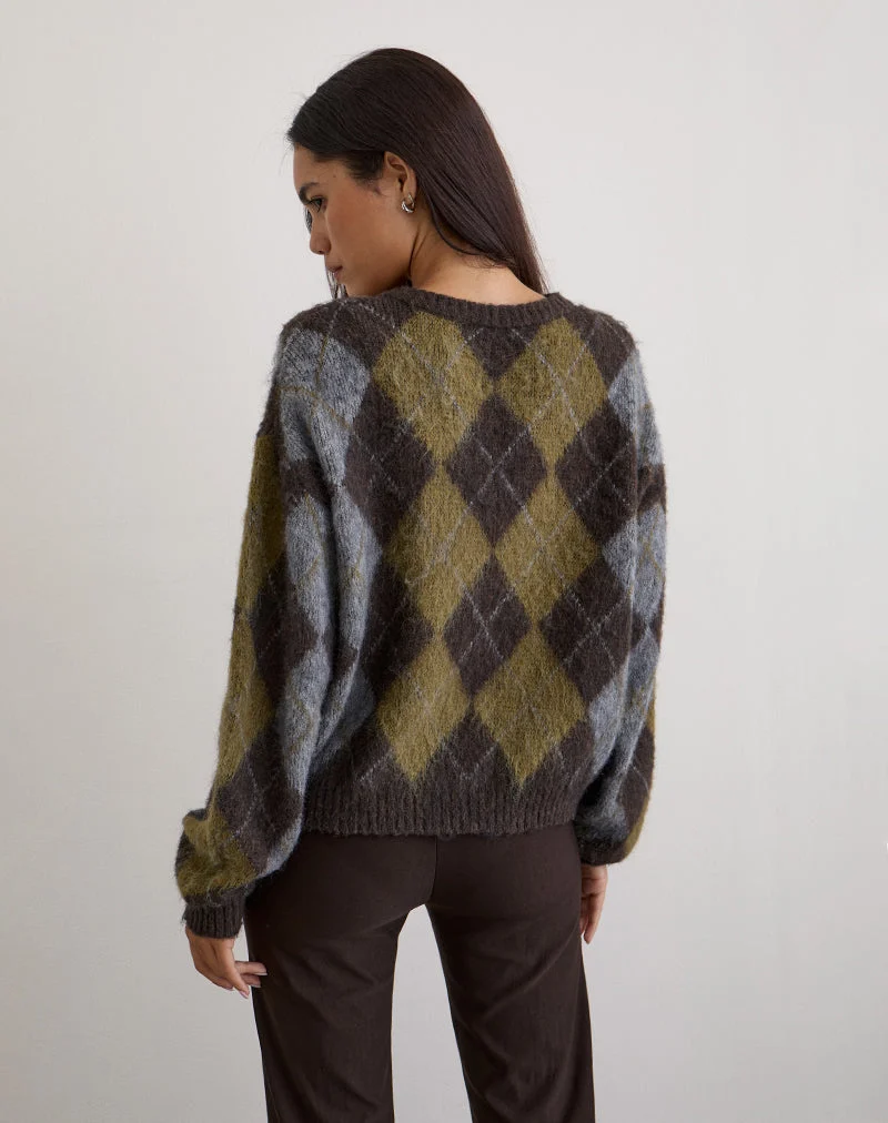 Eliana Strickjacke in Argyle Braun