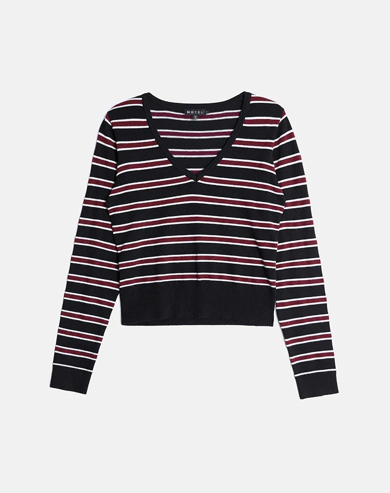 Yasra Pullover aus Streifenstrick Schwarz-Burgund