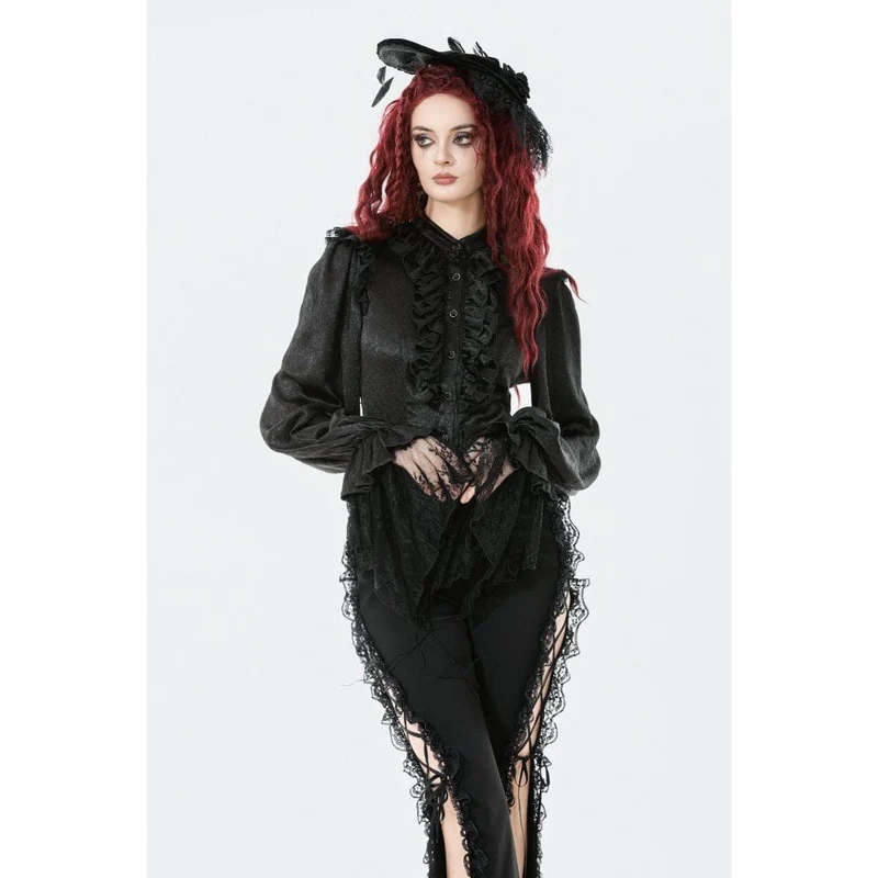 Gothic-Hemd mit Rüschen und Spitzenspleiß und Laternenärmeln für Damen