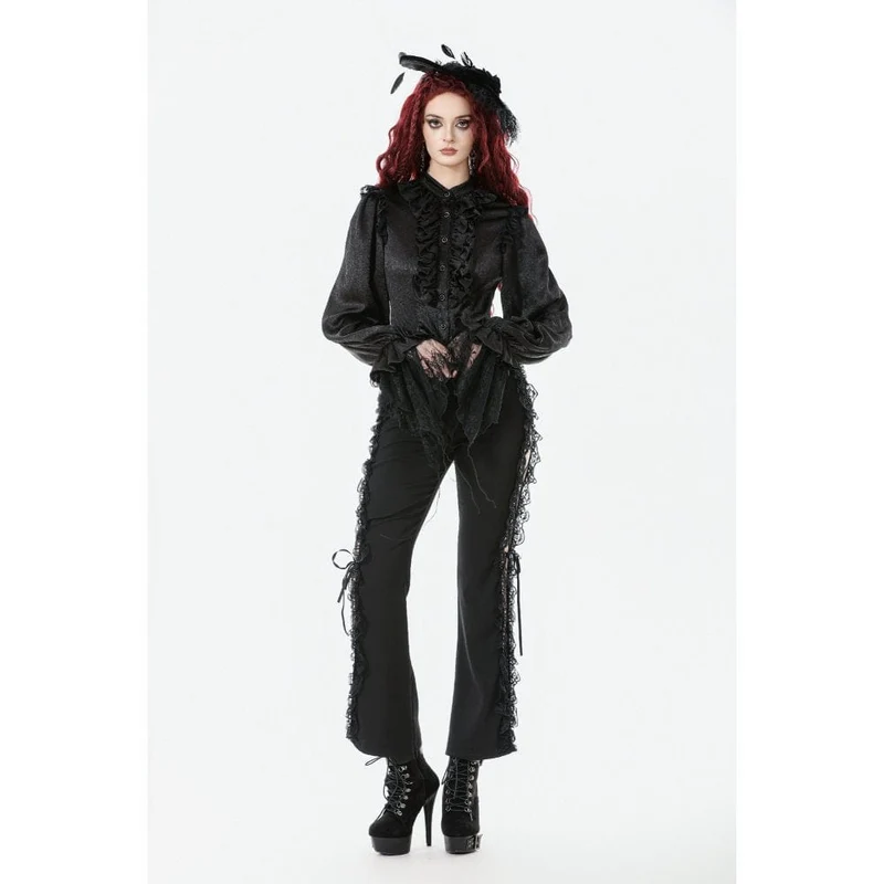 Gothic-Hemd mit Rüschen und Spitzenspleiß und Laternenärmeln für Damen