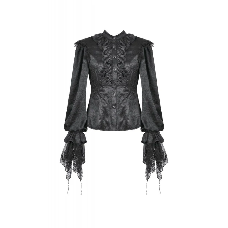 Gothic-Hemd mit Rüschen und Spitzenspleiß und Laternenärmeln für Damen