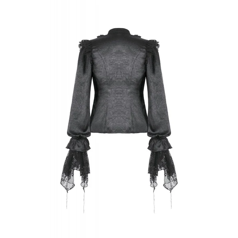 Gothic-Hemd mit Rüschen und Spitzenspleiß und Laternenärmeln für Damen