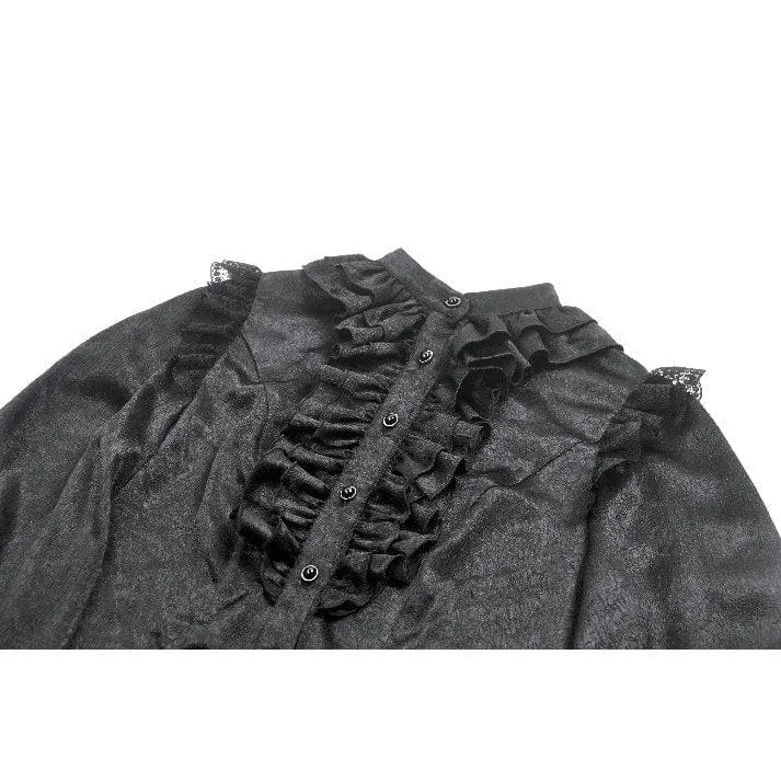 Gothic-Hemd mit Rüschen und Spitzenspleiß und Laternenärmeln für Damen