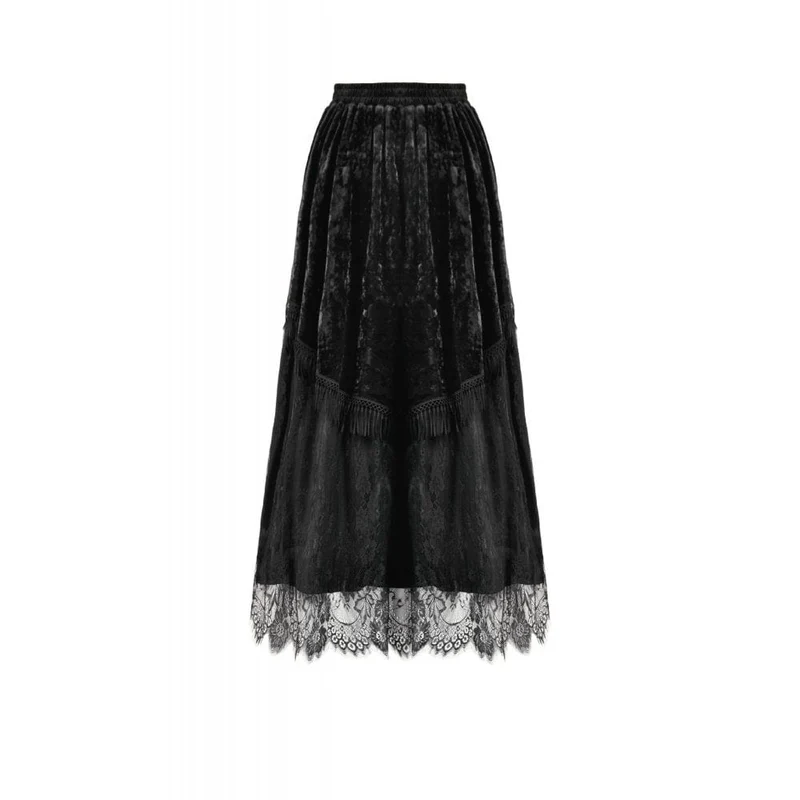 Damen Gothic Maxirock mit Spitze und Blumenquaste