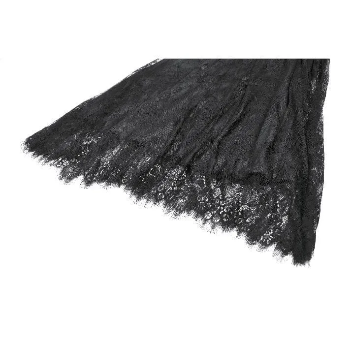 Damen Gothic Maxirock mit Spitze und Blumenquaste