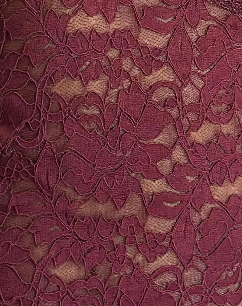 Lihat Top aus Spitze in Burgund mit rosa Einfassung