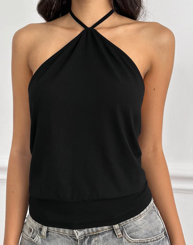 Dyilla Arrow Neck Top in Schwarz