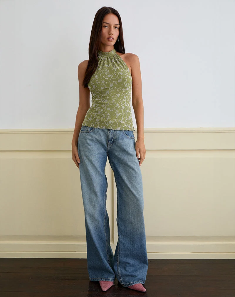 Burkie Neckholder-Top in Pretty Petal Flock Olive