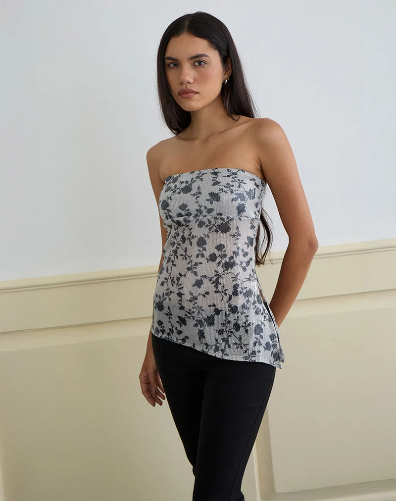 Brilia Bandeau-Top aus Paillettenblüten Grau