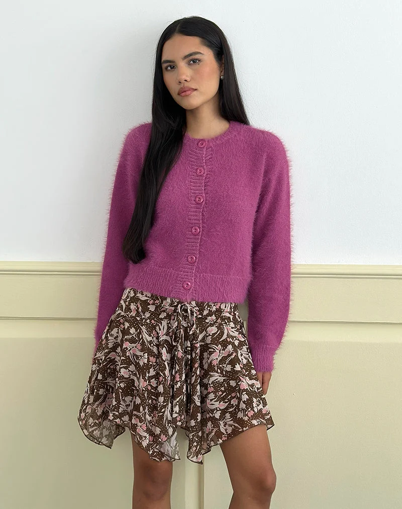 Audrina Strickjacke aus flauschigem Strick in Grape