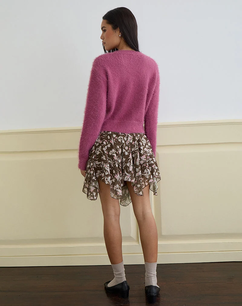 Audrina Strickjacke aus flauschigem Strick in Grape