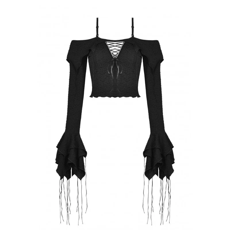 Gothic Off-Shoulder-Crop-Top mit ausgestellten Ärmeln für Damen