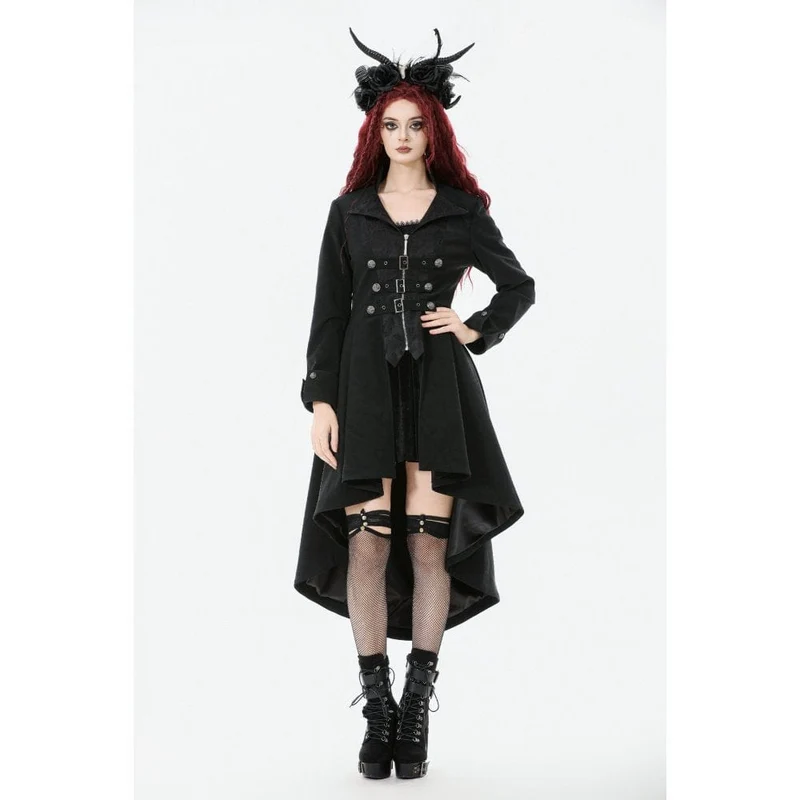Gothic-Mantel mit unregelmäßigem Zweireiher und Schnallenriemen für Damen