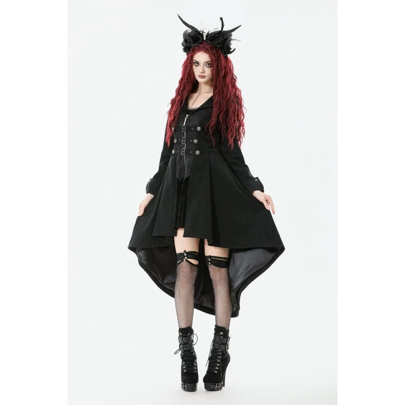 Gothic-Mantel mit unregelmäßigem Zweireiher und Schnallenriemen für Damen