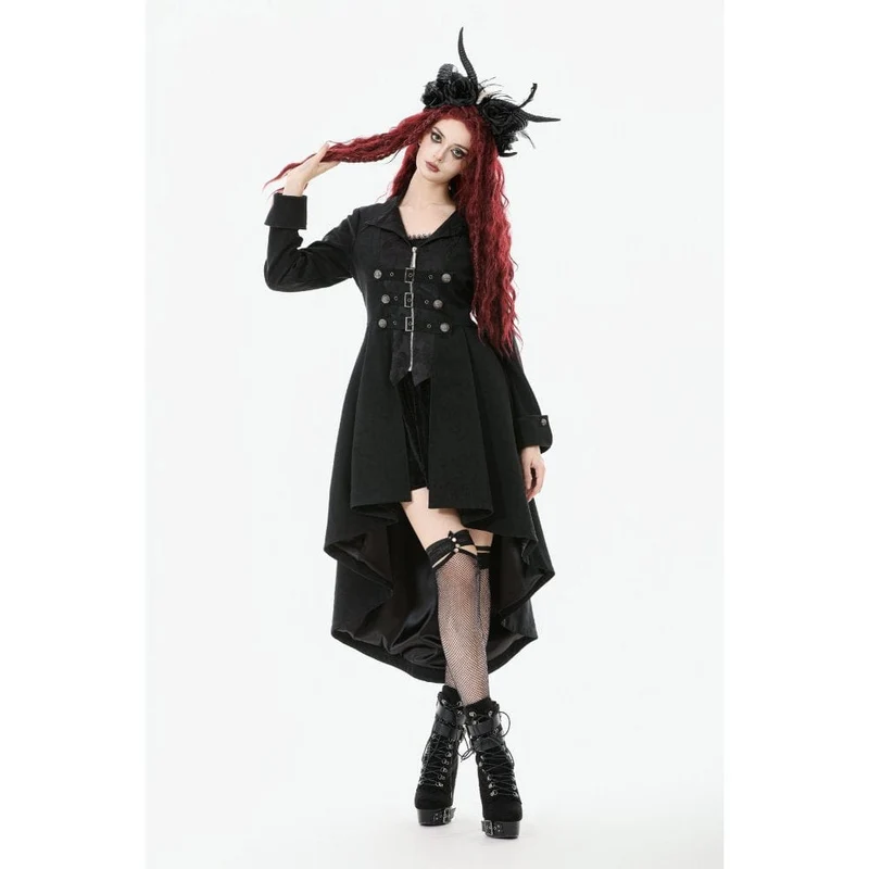 Gothic-Mantel mit unregelmäßigem Zweireiher und Schnallenriemen für Damen