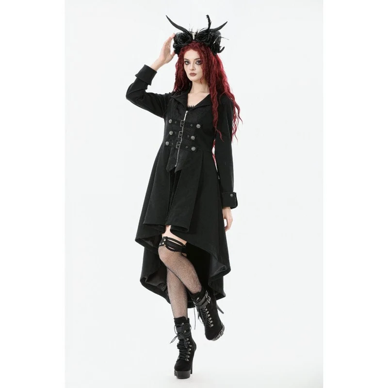 Gothic-Mantel mit unregelmäßigem Zweireiher und Schnallenriemen für Damen