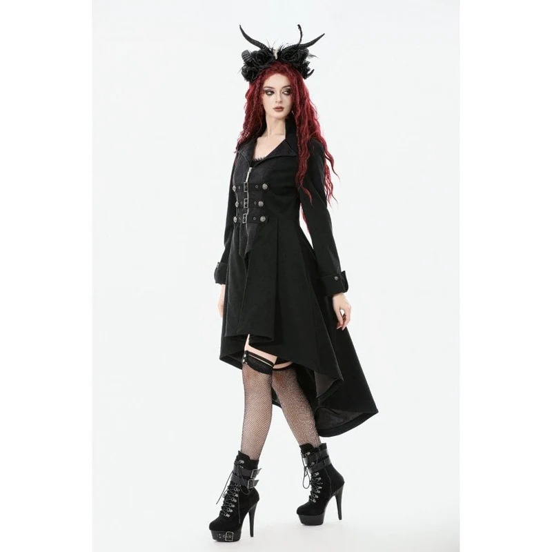 Gothic-Mantel mit unregelmäßigem Zweireiher und Schnallenriemen für Damen
