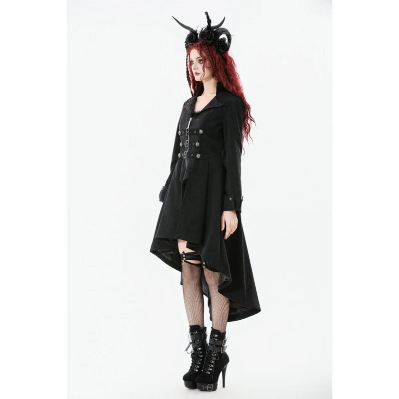 Gothic-Mantel mit unregelmäßigem Zweireiher und Schnallenriemen für Damen