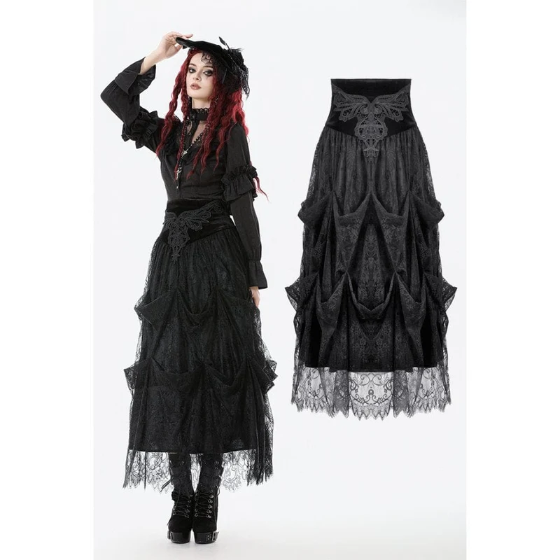 Gothic-Kuchenrock mit Stickerei und hoher Taille für Damen