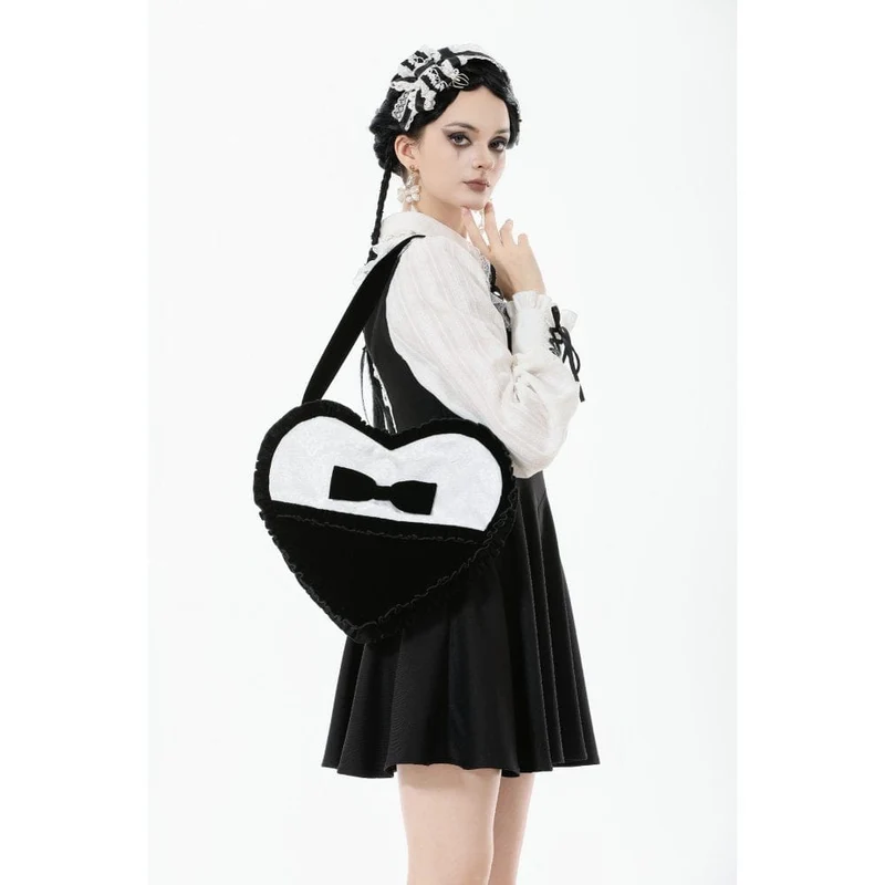 Gothic-Tasche mit Schleife und Herz in Schwarz und Weiß für Damen