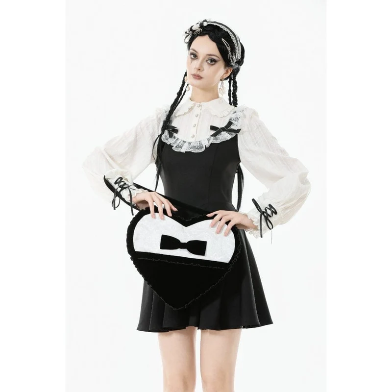 Gothic-Tasche mit Schleife und Herz in Schwarz und Weiß für Damen