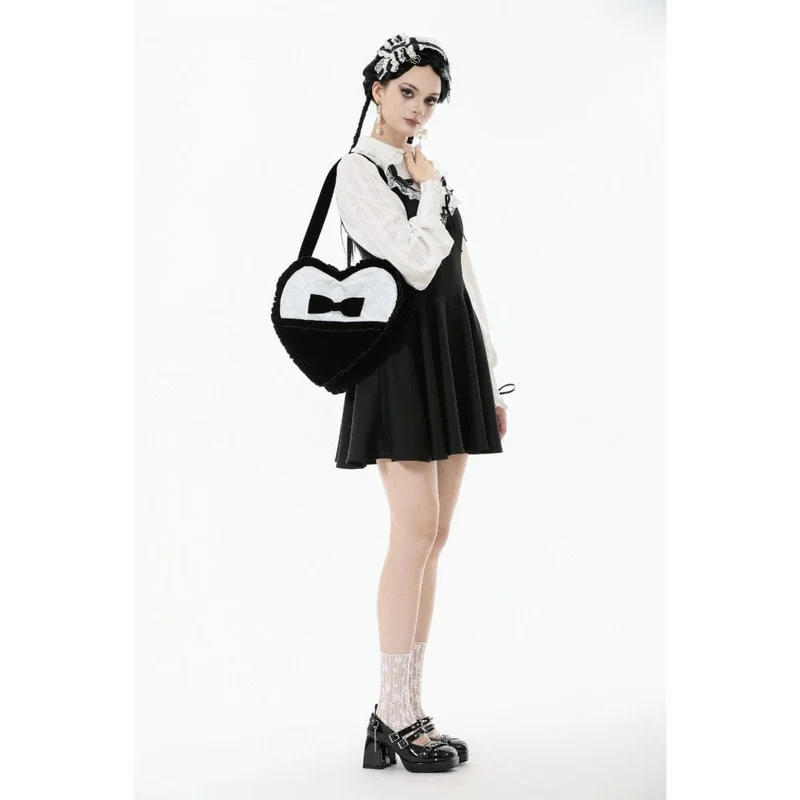 Gothic-Tasche mit Schleife und Herz in Schwarz und Weiß für Damen