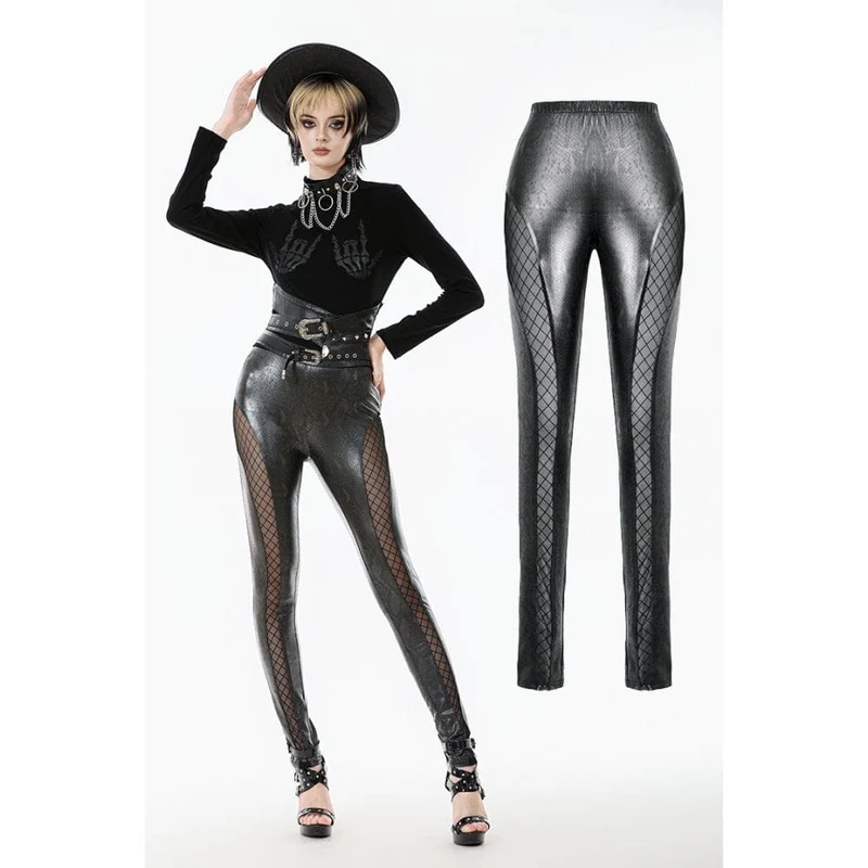 Punk-Schlangenhaut-Mesh-Splice-Hose mit Rautenstruktur für Damen