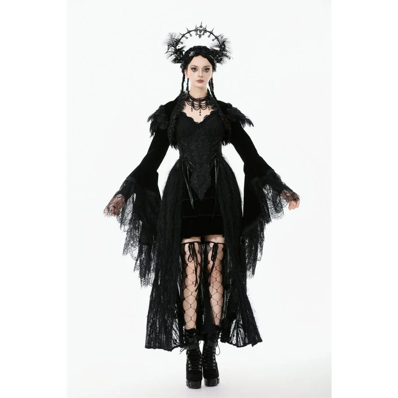 Gothic-Umhang mit Blumenmuster und Federn und ausgestellten Ärmeln für Damen
