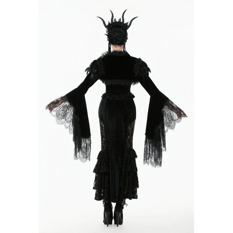 Gothic-Umhang mit Blumenmuster und Federn und ausgestellten Ärmeln für Damen