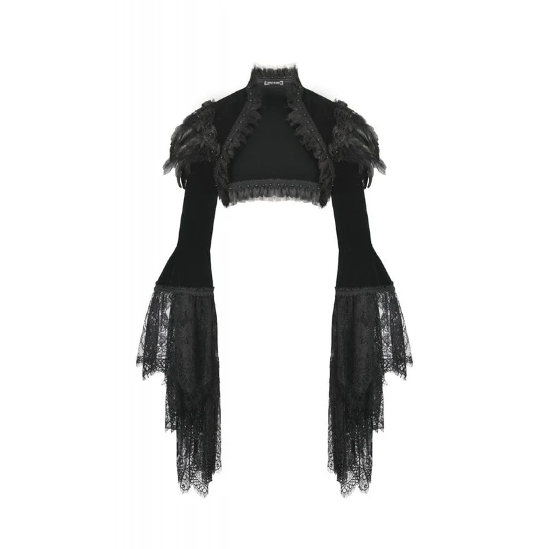 Gothic-Umhang mit Blumenmuster und Federn und ausgestellten Ärmeln für Damen