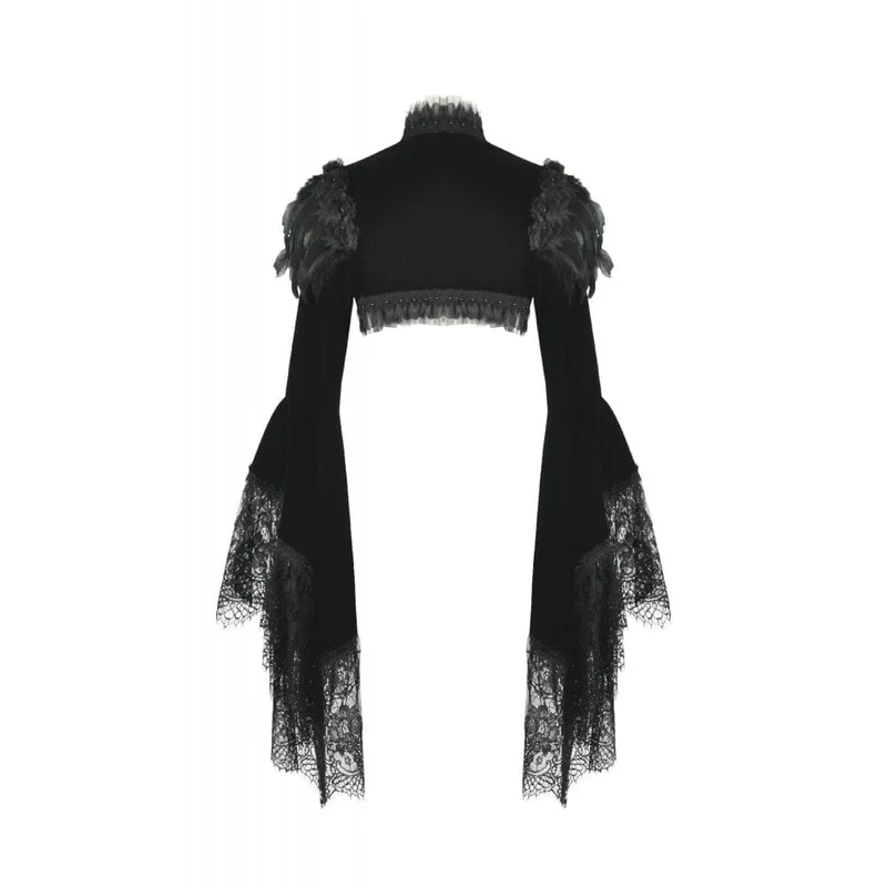 Gothic-Umhang mit Blumenmuster und Federn und ausgestellten Ärmeln für Damen