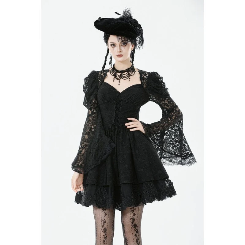 Gothic-Kleid mit Jacquard-Muster, floraler Spitze und Ärmeln für Damen, Abschlusskleid